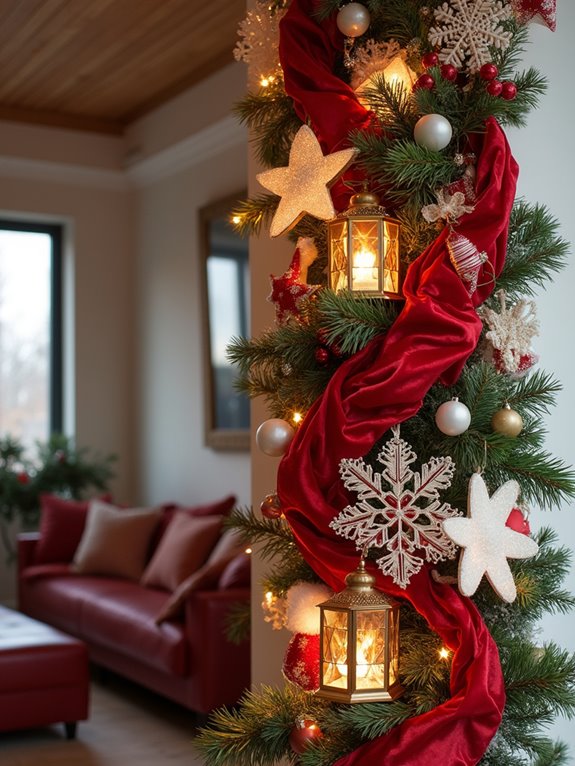 festive red and white garlands