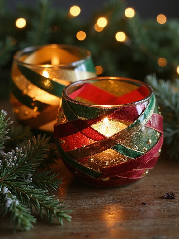 festive ribbon woven cand holders