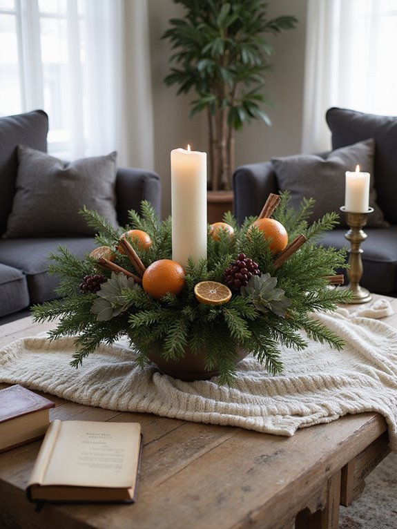 festive seasonal greenery arrangements