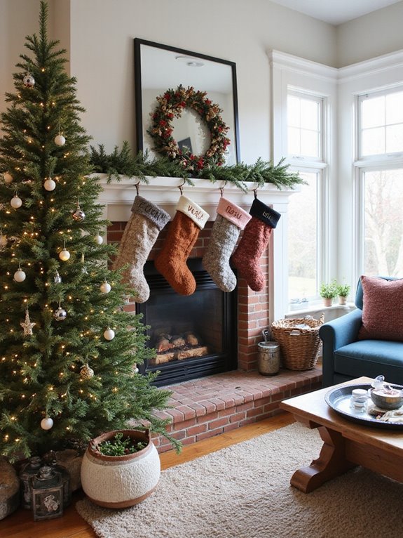 festive stockings by mantel