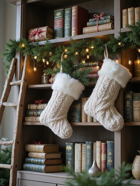 festive stockings for bookshelves