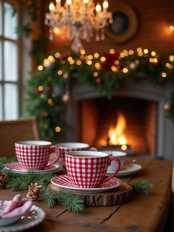 festive ticking stripe mugs