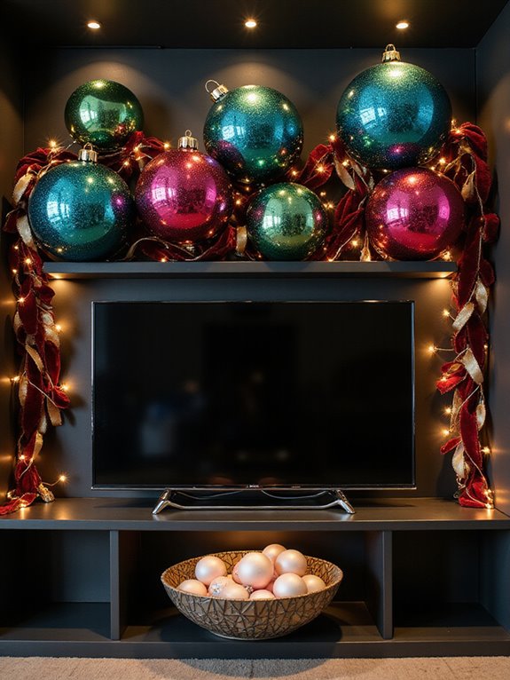 glittery garlands and ornaments