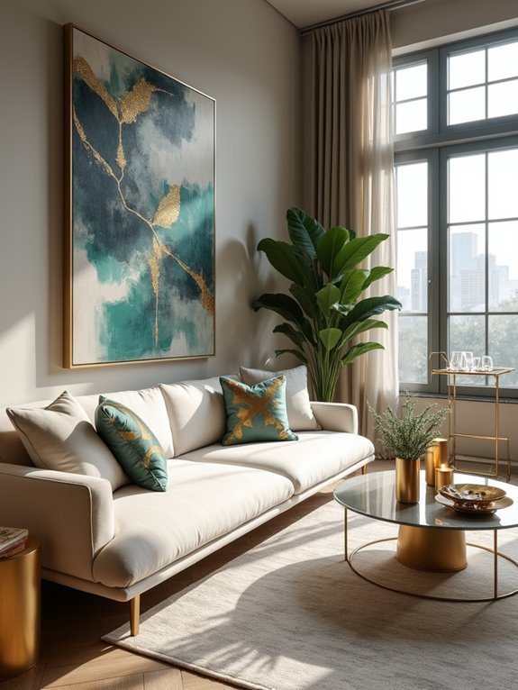 gold accents enhance decor