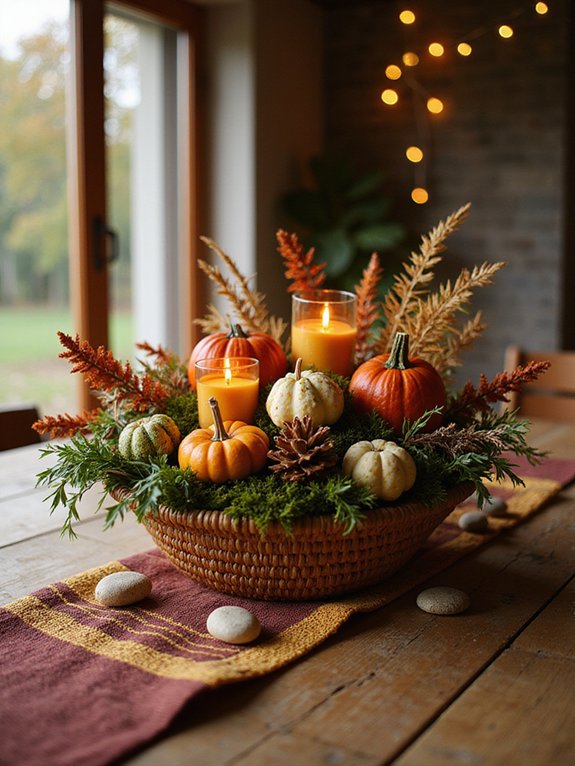 gourds flowers candles centerpiece