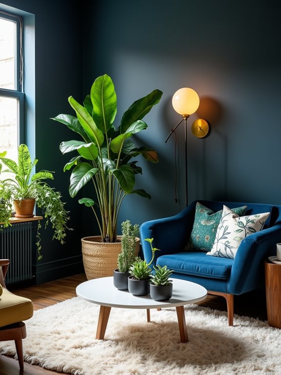 greenery enhances navy decor