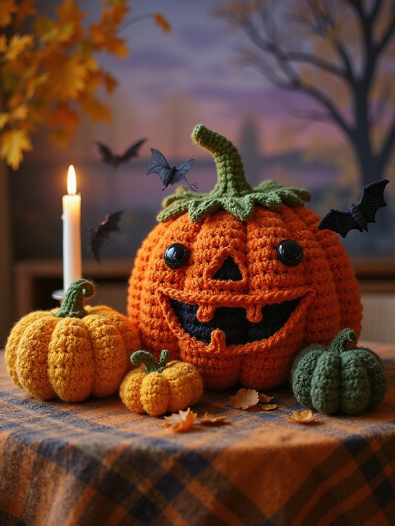 grinning crochet pumpkin decorations