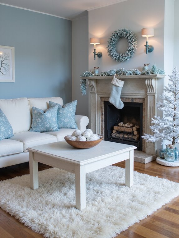 icy blue and frosty white decor