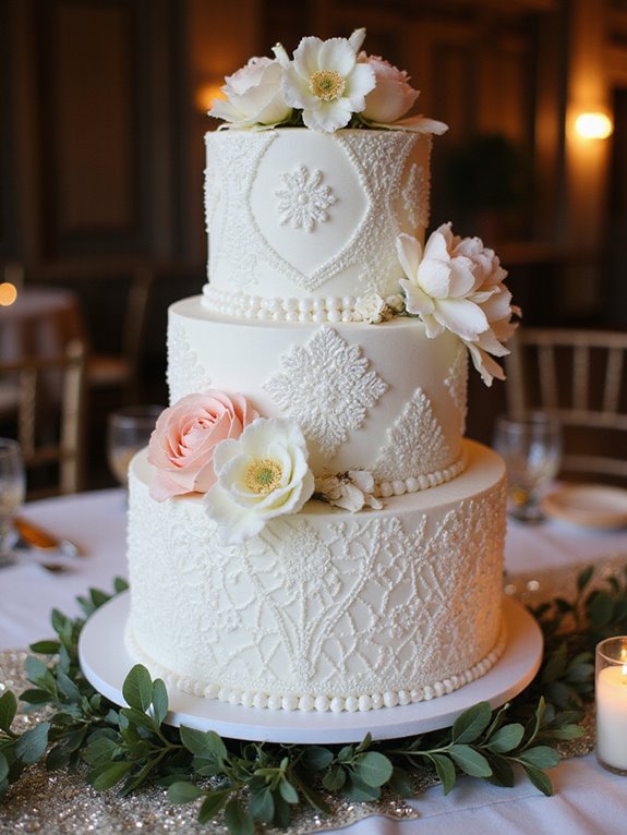 intricate lace wedding cake