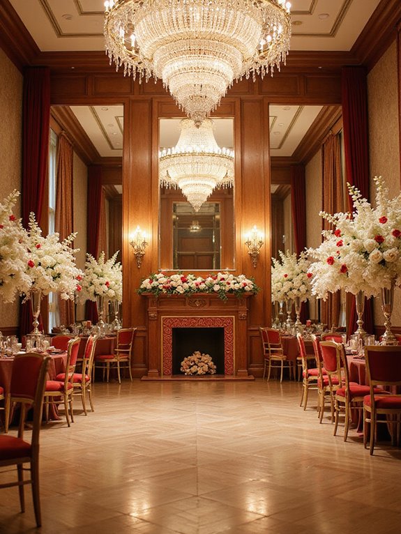 ivory chairs red tables