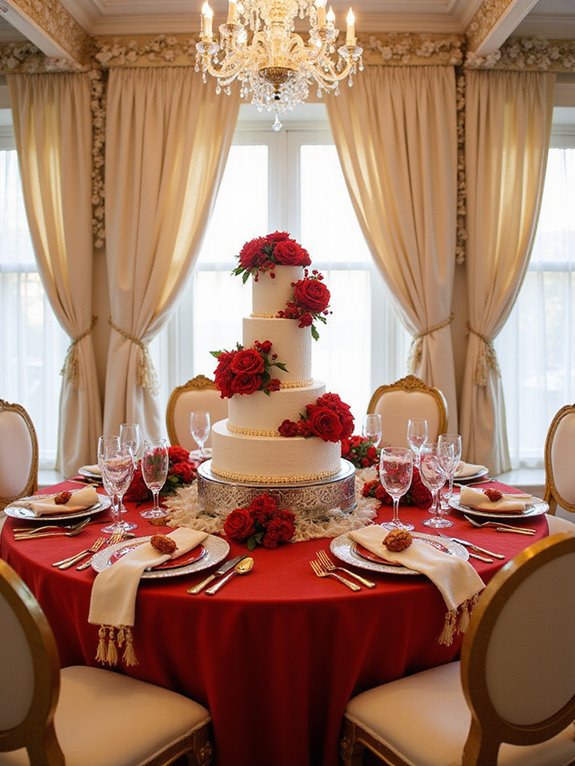 ivory fabrics with red accents