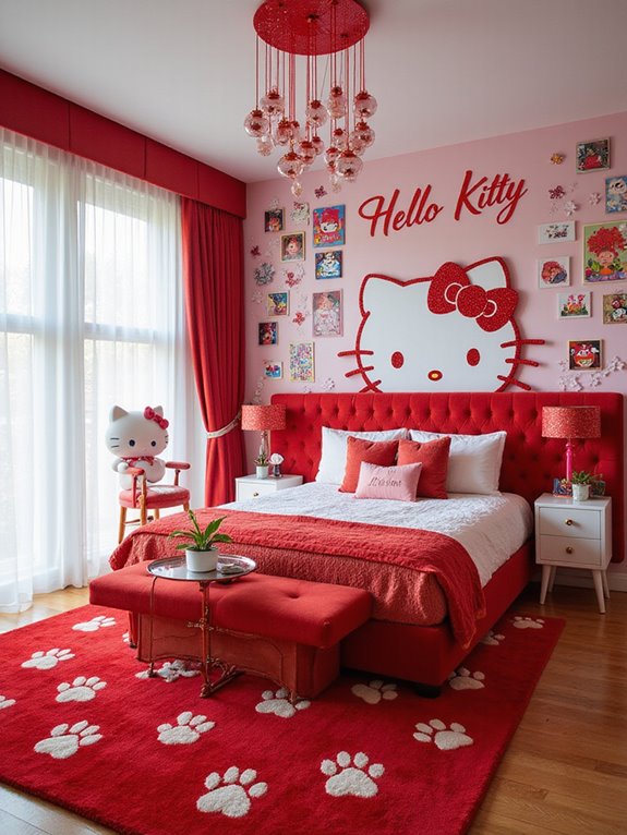 kitty themed red area rug