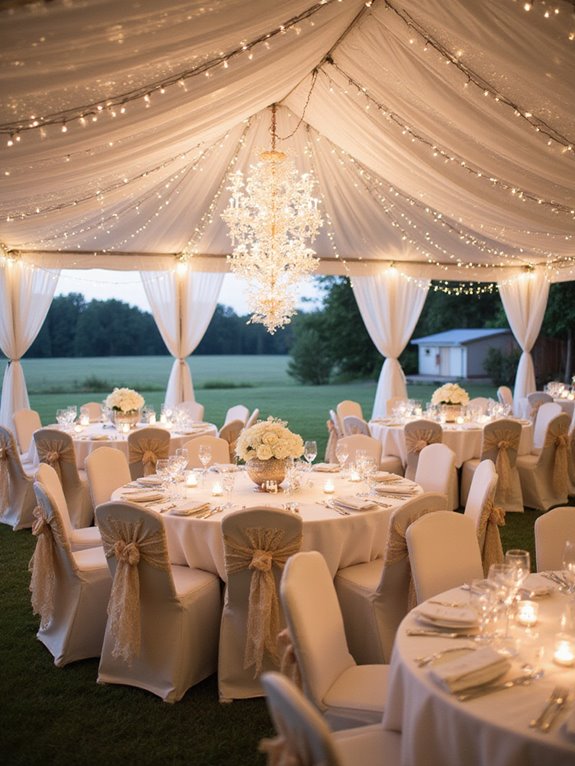 lace detailed white chair covers