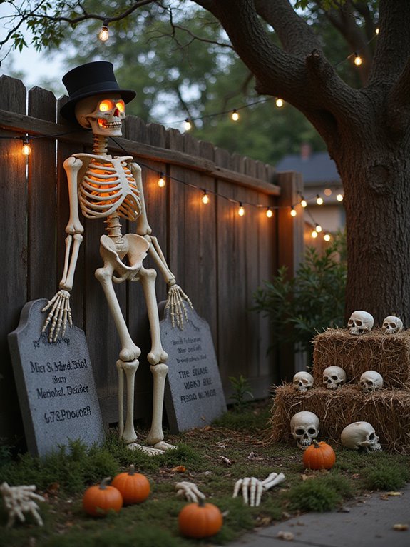 life size skeletons playful poses