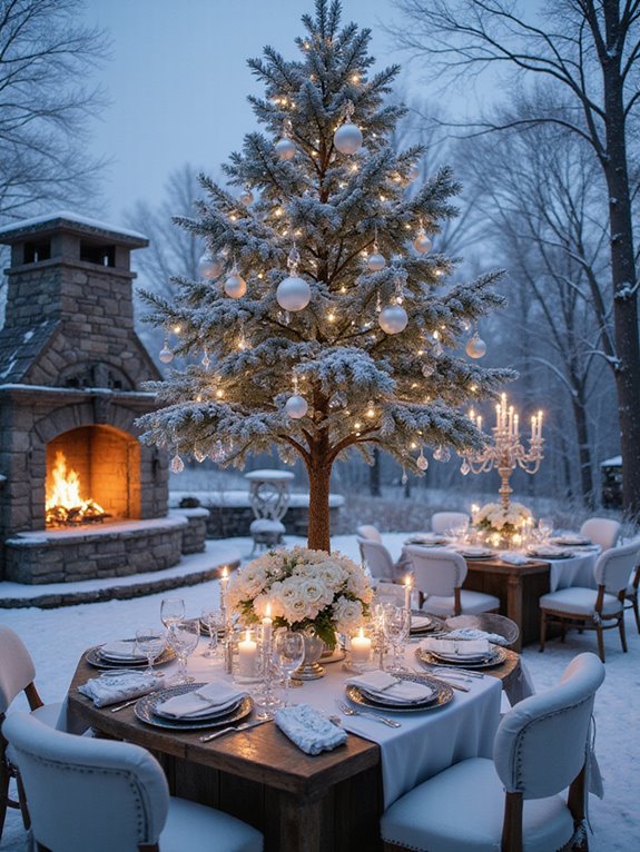 luminescent silver and white trees