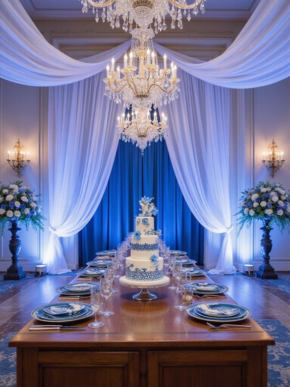 luxurious blue and white draping