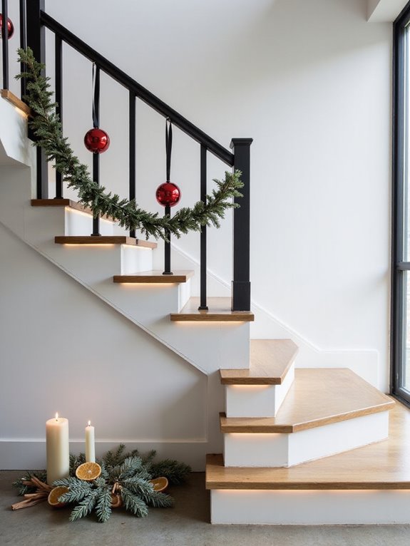 minimalist christmas staircase decor