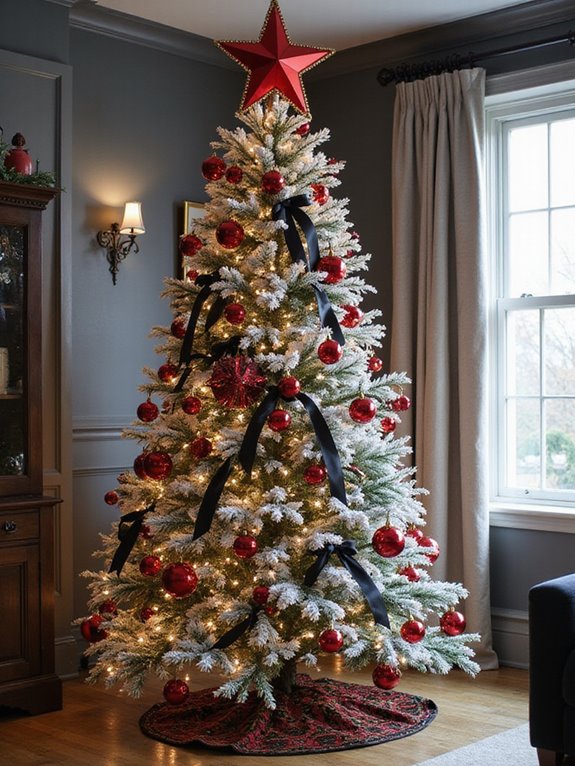 monochromatic tree with red accents