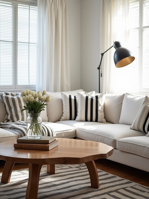 monochrome striped accent pillows