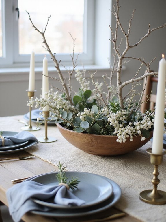 natural winter greenery arrangements