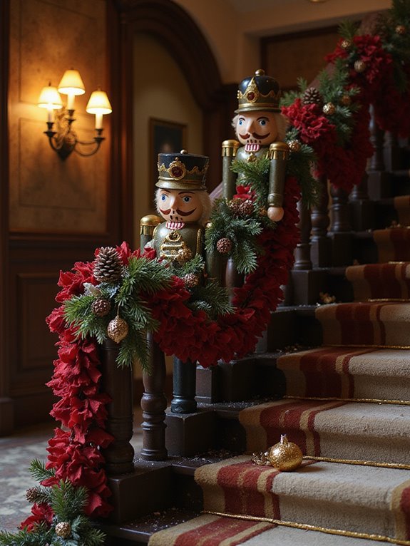 nutcracker statues decorate stairway