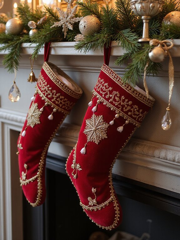 ornate ruby red gold stockings