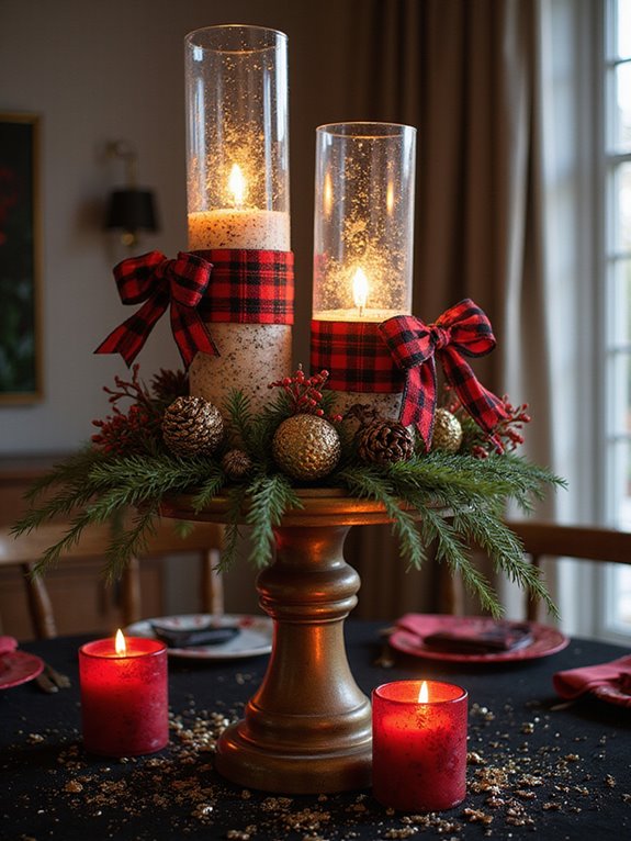 plaid fabric candle centerpiece