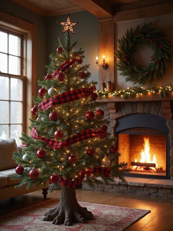 plaid painted festive trees