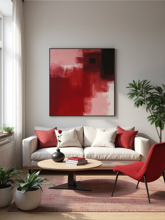 red accents enhance minimalism