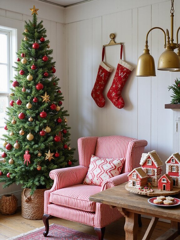 red ticking christmas decor
