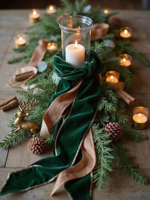 ribbon accented holiday centerpiece