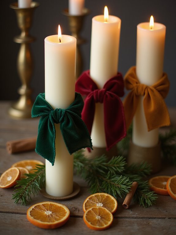 ribbon wrapped cozy candles