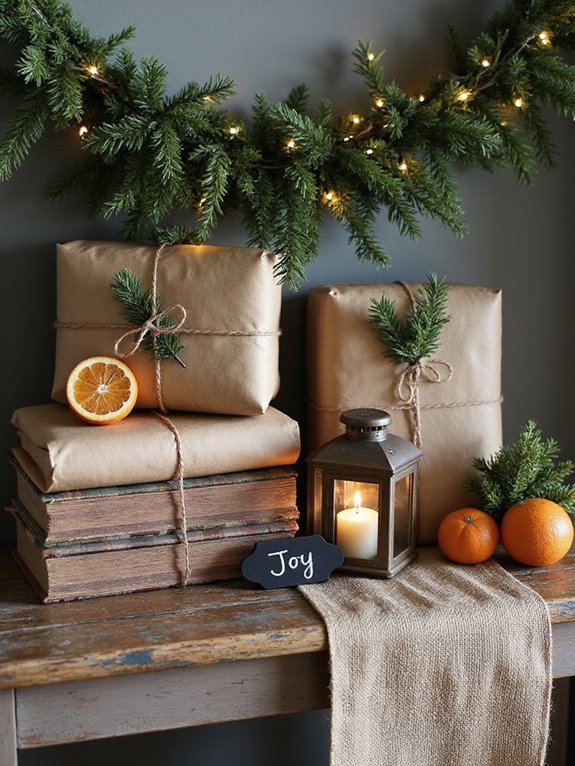rustic gift wrapping display ideas
