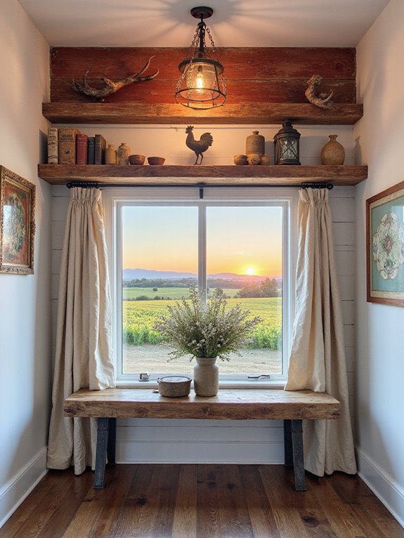rustic red farmhouse shelves