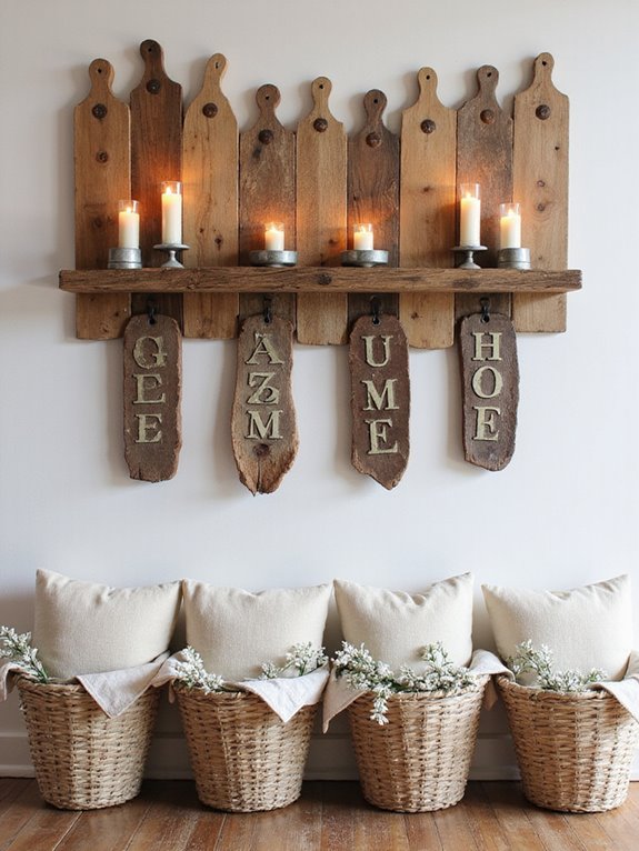 rustic wooden cutting board shelf