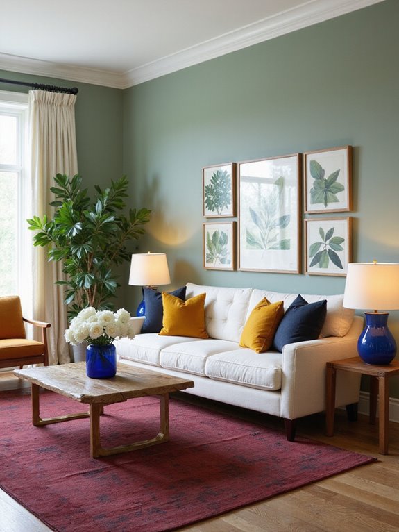 sage green with vibrant accents
