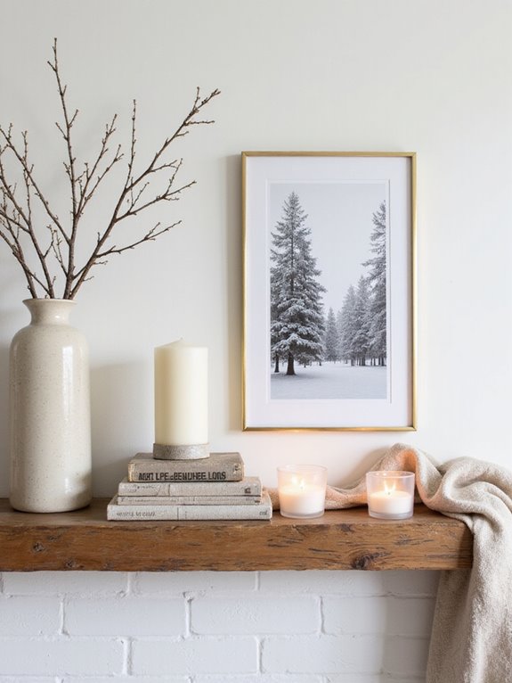 serene winter mantel styling