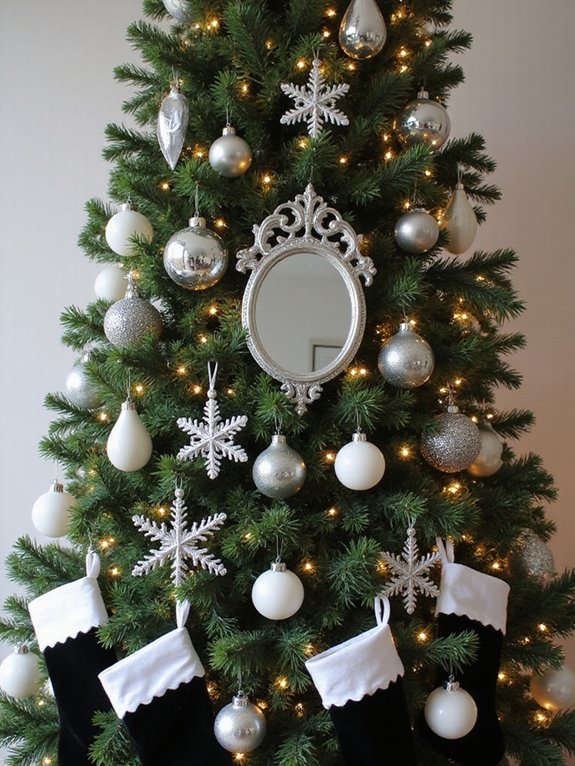 sparkly silver baubles display