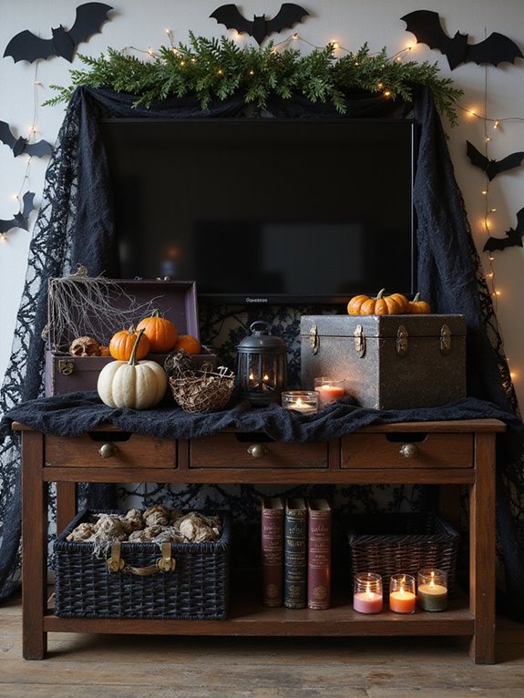 spooky decorative bins display