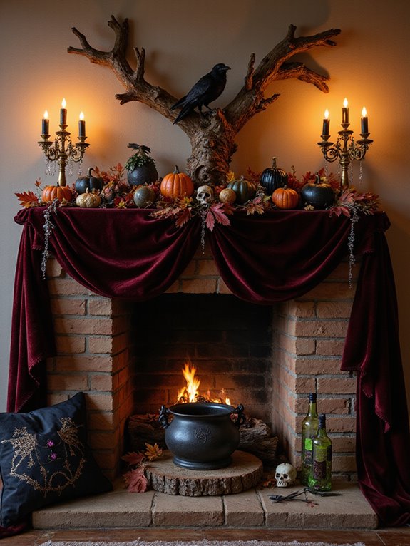spooky fireplace halloween decor