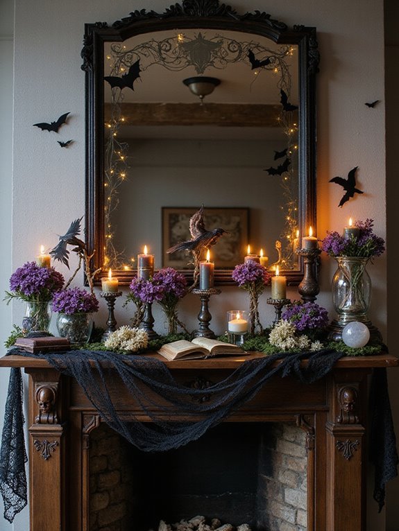 spooky halloween mantel display
