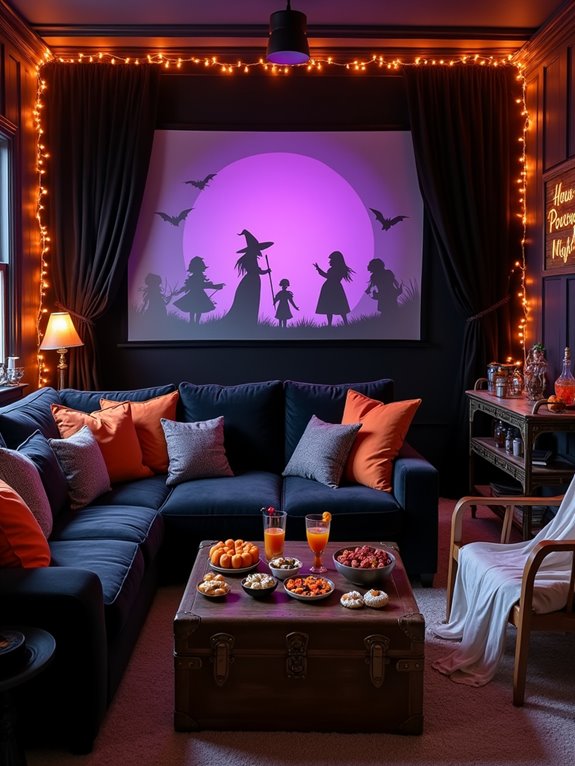 spooky movie night setup