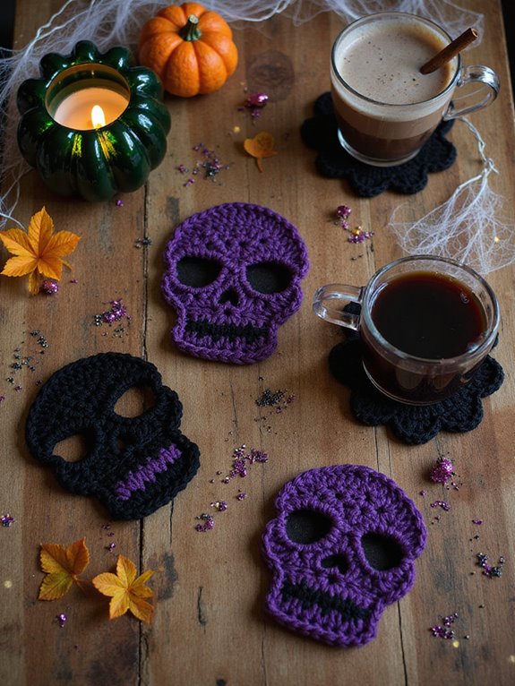 spooky quirky crochet coasters