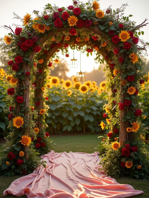 sunflower and red rose chuppah