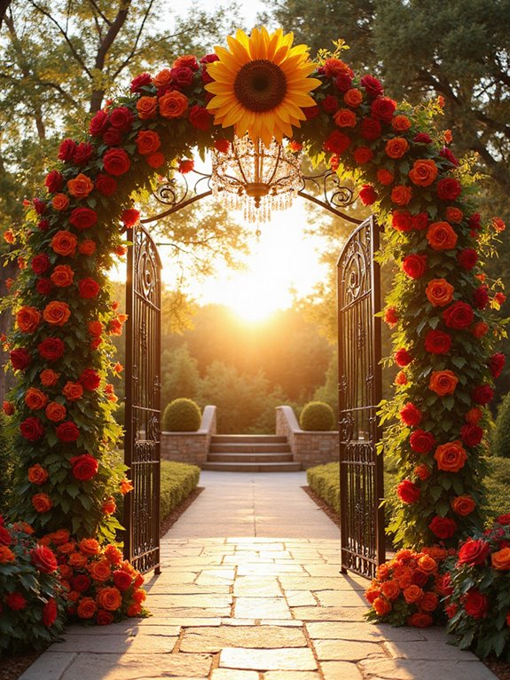 sunflowers and red roses