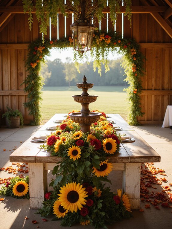 sunflowers and red roses