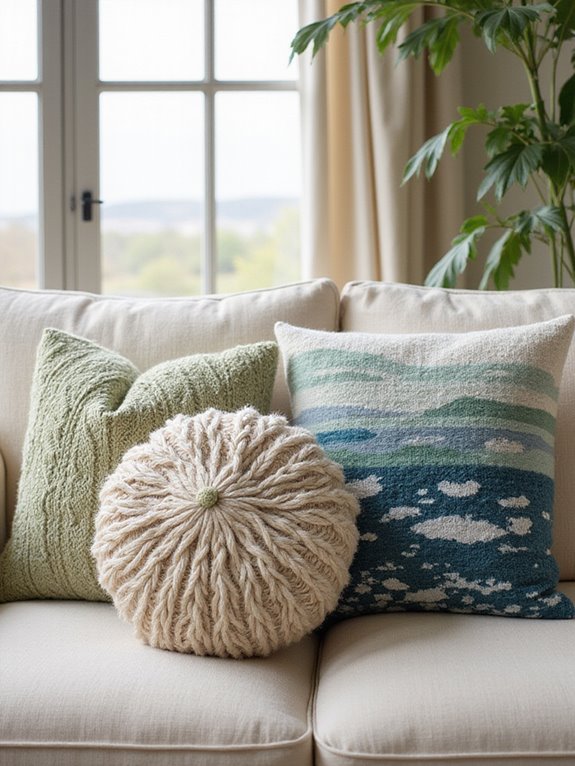 textured cozy knitted pillows