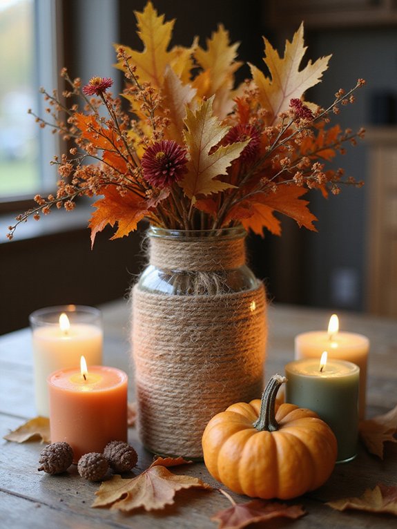 twine wrapped fall vases
