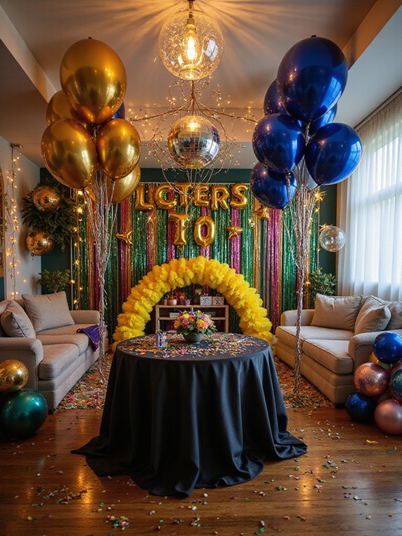 vibrant balloon and streamer decor