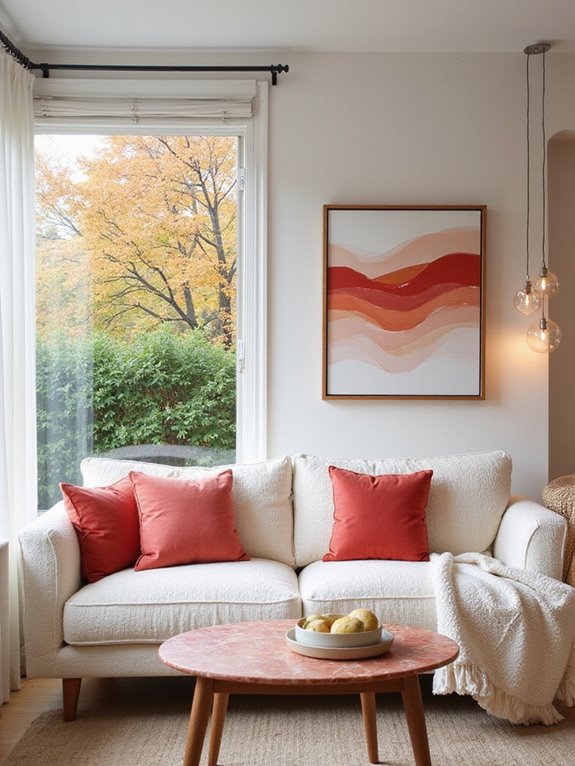 vibrant coral soft off white